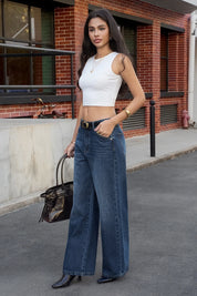 Womens DarkBlue High-Waisted Jeans