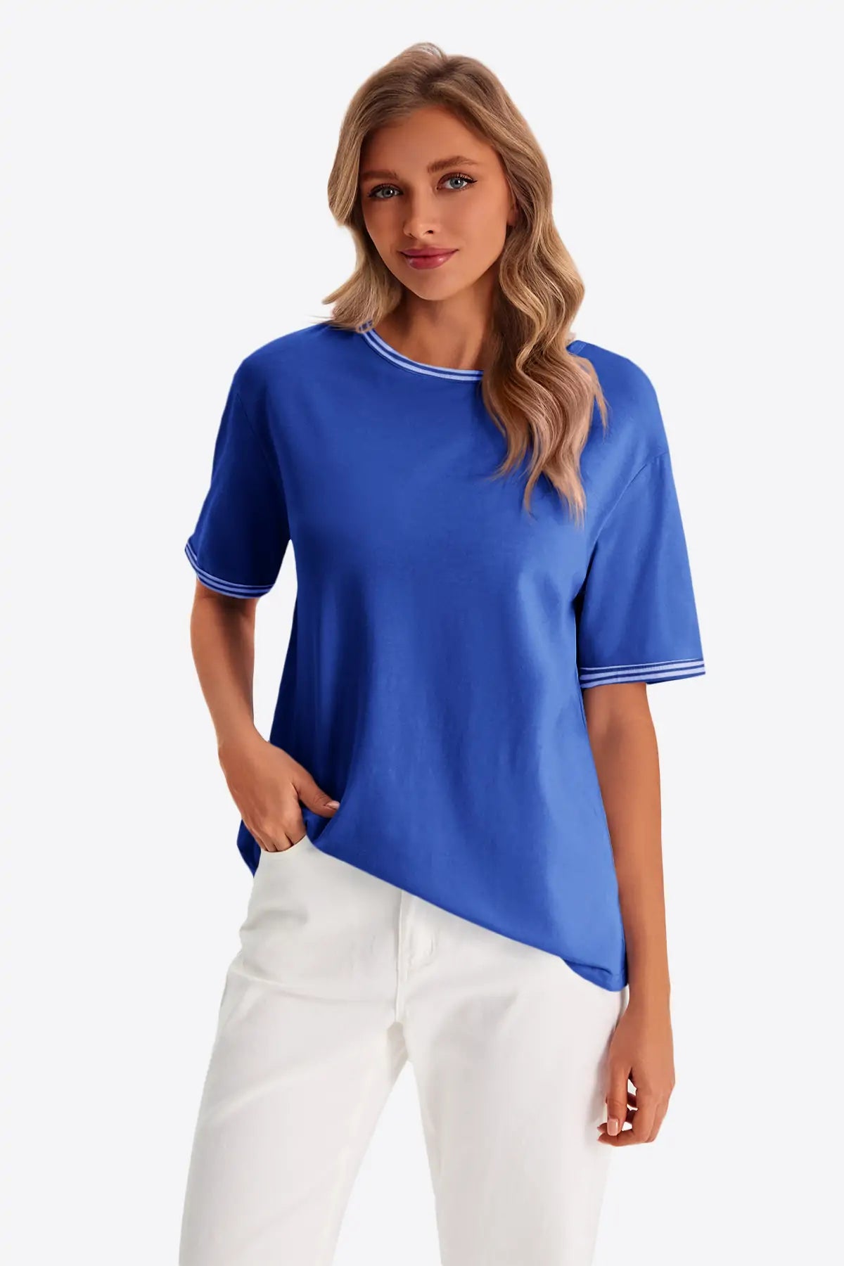 Womens Dark Blue Summer Crew Neck T Shirts 1