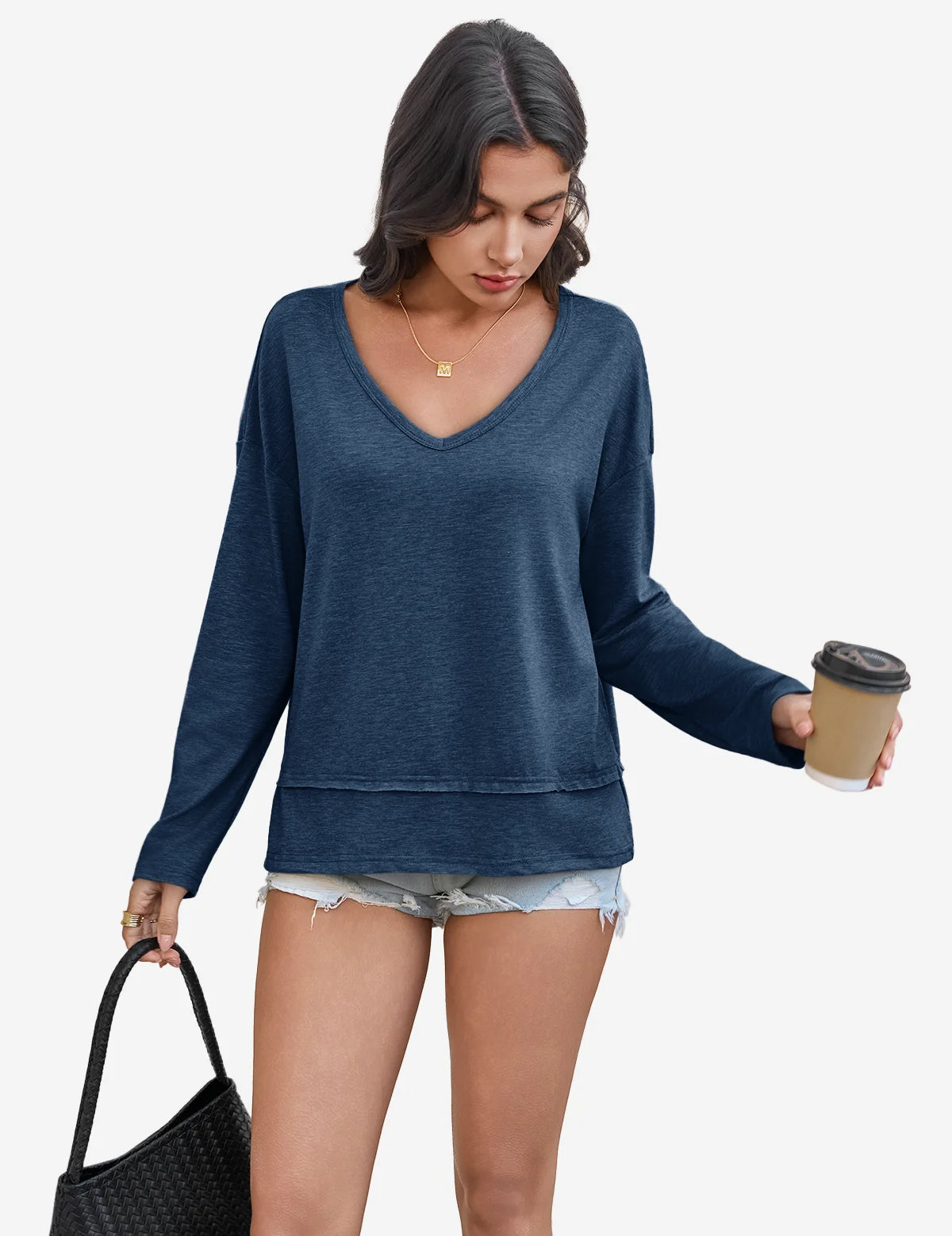 Womens Dark Blue Long Sleeve T Shirts 1