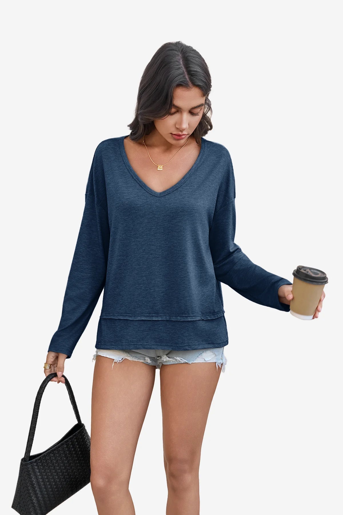 Womens Dark Blue Long Sleeve T Shirts 1