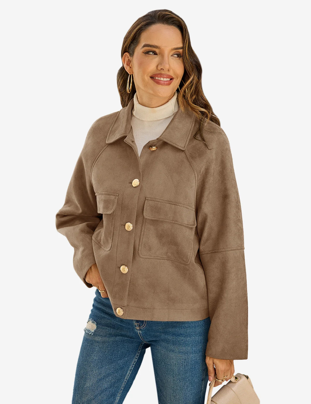 Womens Dark Brown Faux Suede Leather Jacket 1