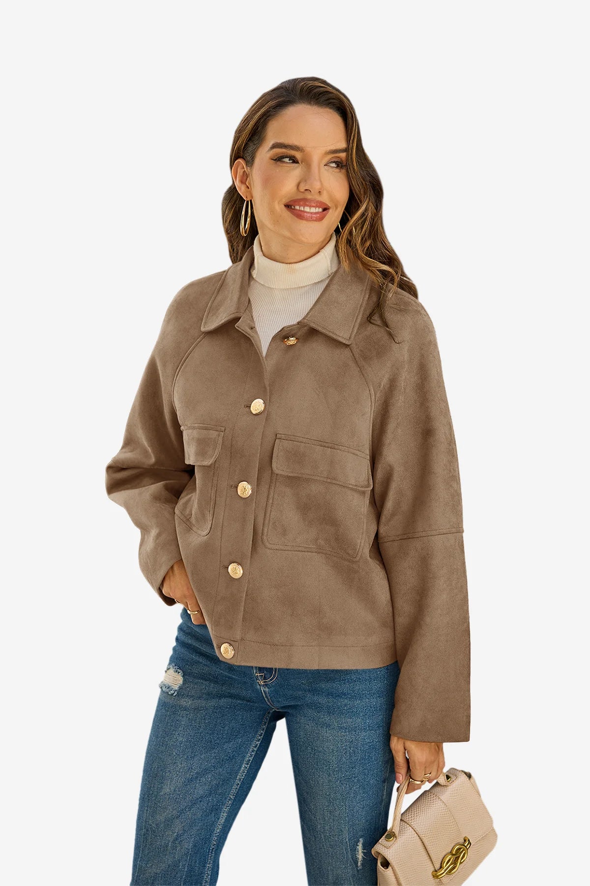 Womens Dark Brown Faux Suede Leather Jacket 1