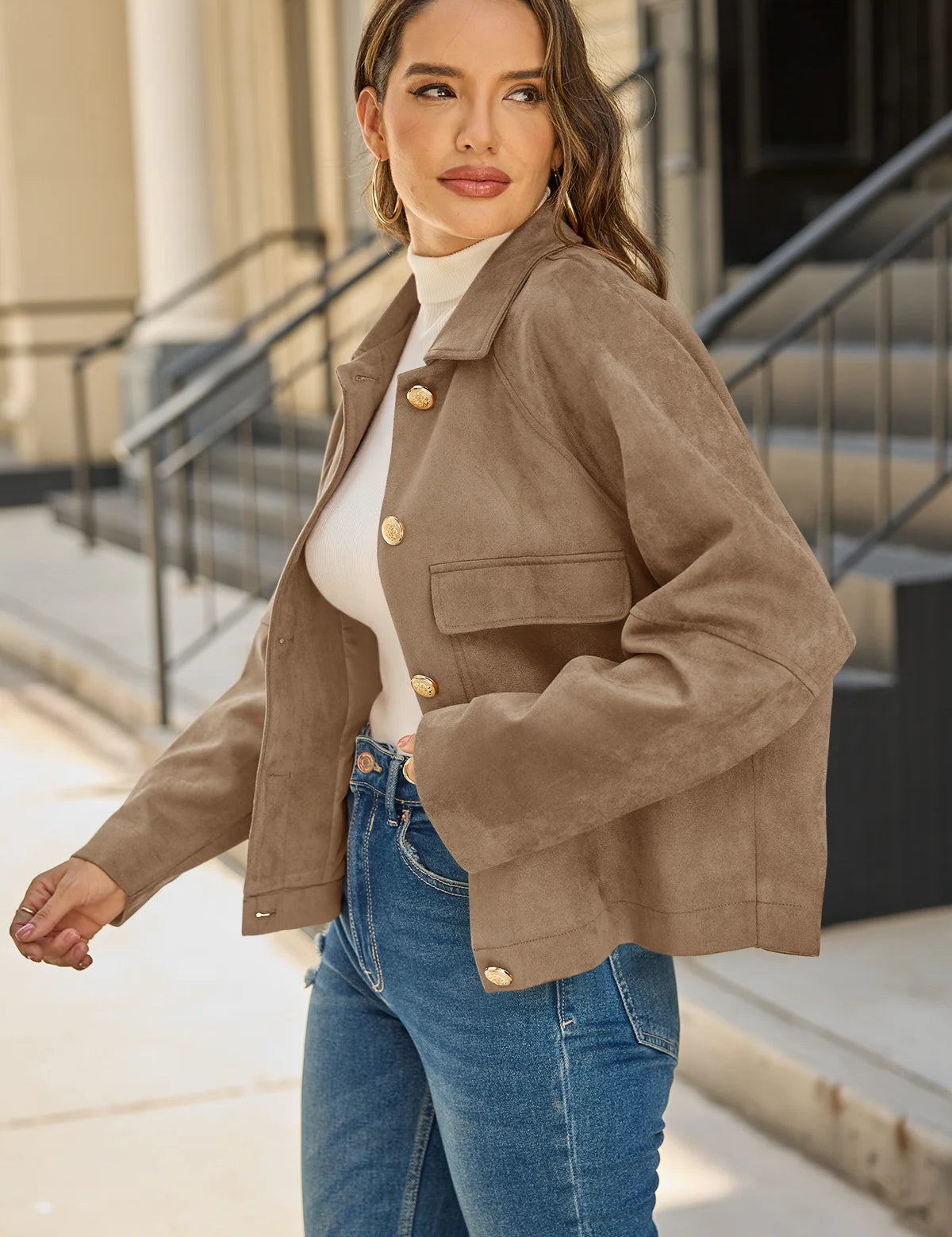 Womens Dark Brown Faux Suede Leather Jacket 2