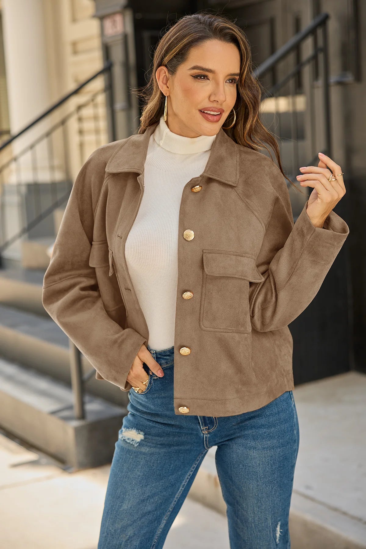 Womens Dark Brown Faux Suede Leather Jacket 3