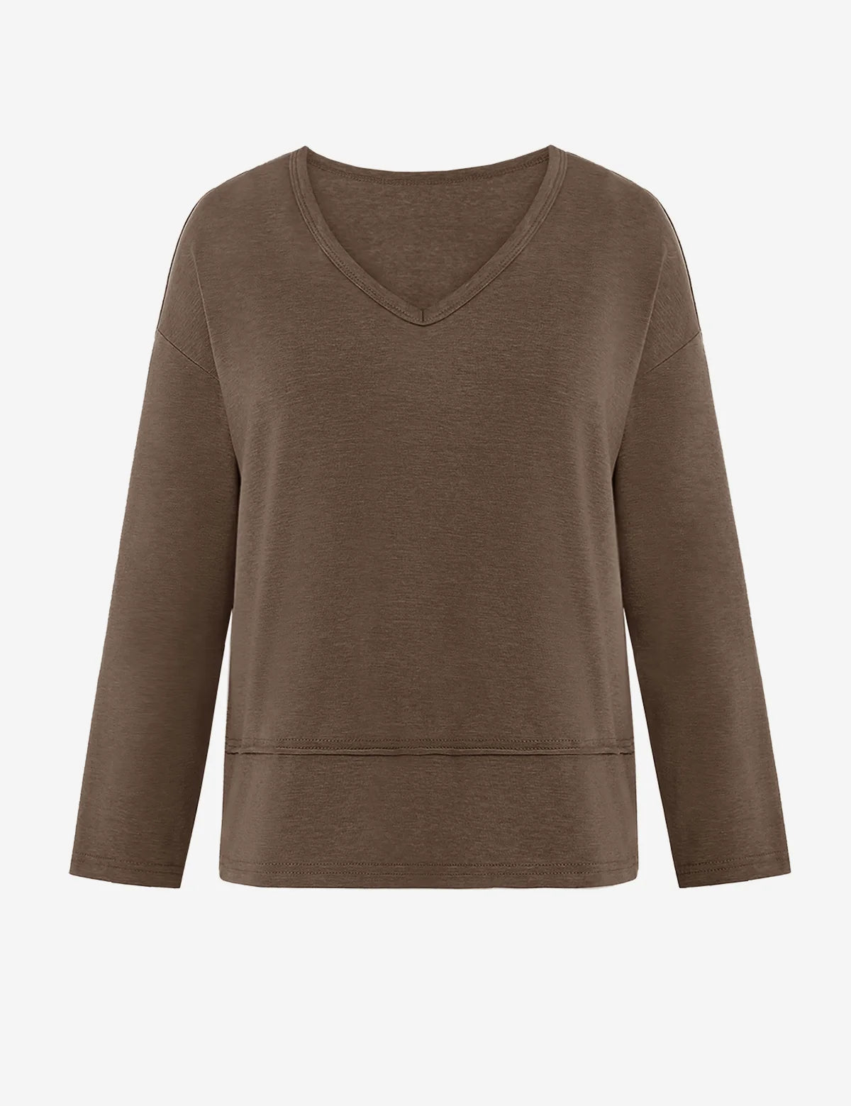 Womens Dark Brown V Neck Casual Flowy Tops 2