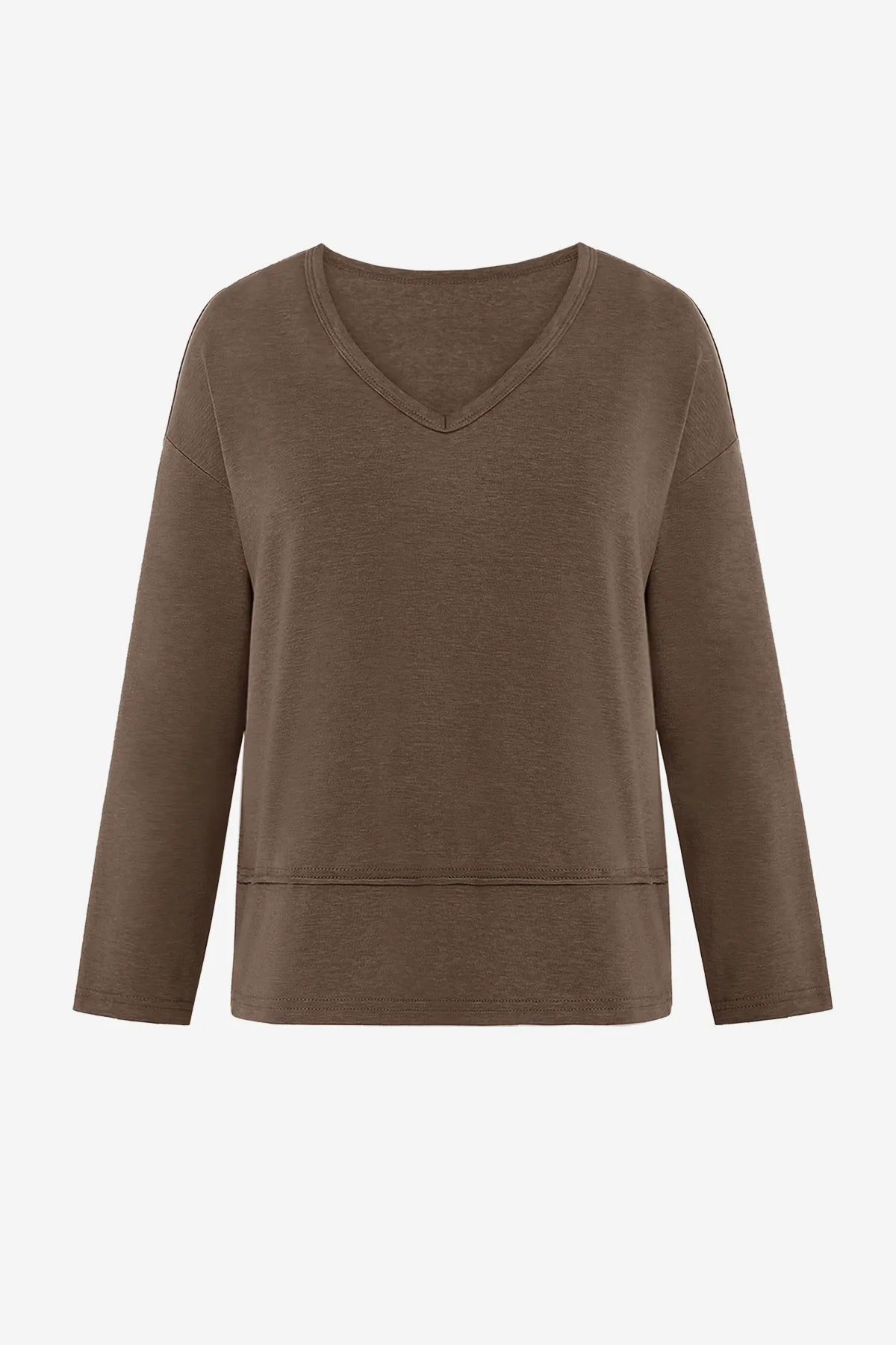 Womens Dark Brown V Neck Casual Flowy Tops 2
