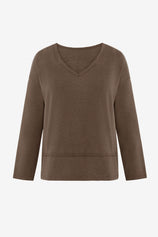 Womens Dark Brown V Neck Casual Flowy Tops 2