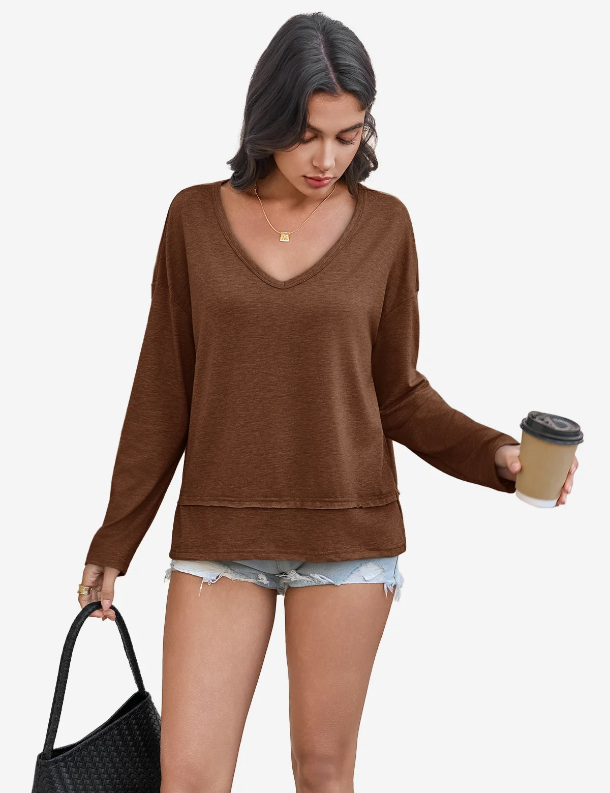 Womens Dark Brown Long Sleeve T Shirts 1