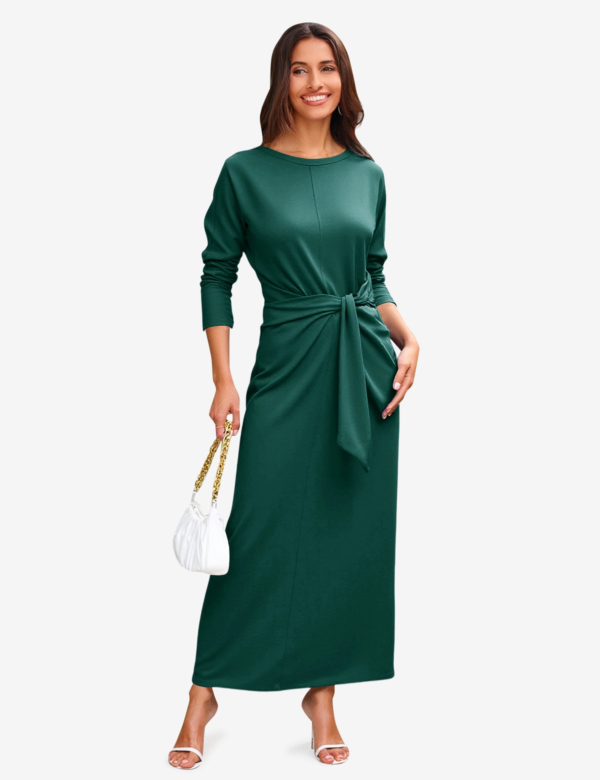 Womens Dark Green Long Sleeve Maxi Dress 1