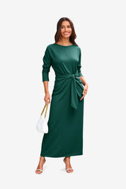 Womens Dark Green Long Sleeve Maxi Dress 1