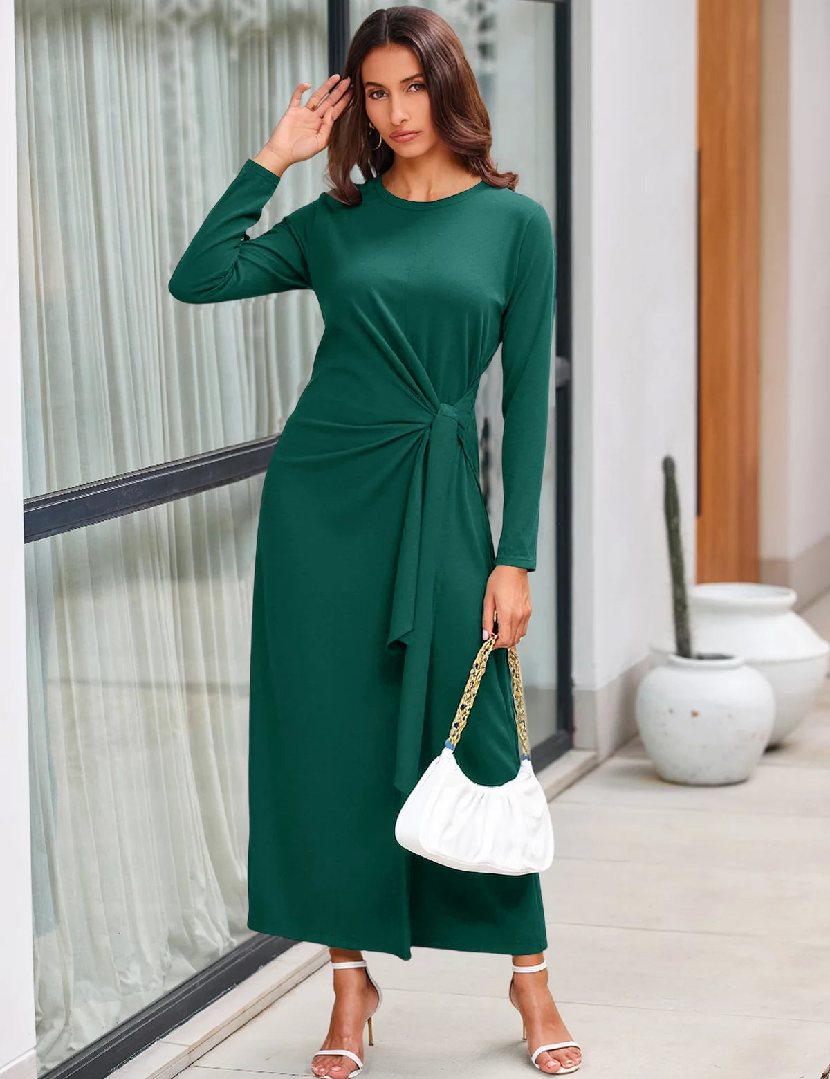 Womens Dark Green Long Sleeve Maxi Dress 3