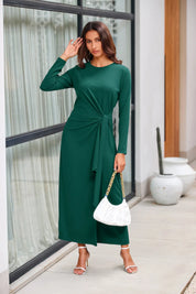 Womens Dark Green Long Sleeve Maxi Dress 3