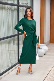 Womens Dark Green Long Sleeve Maxi Dress | CicyBell