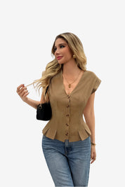 Womens Dark Khaki Deep V Neck Vest 1