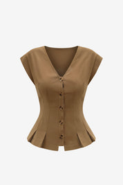 Womens Dark Khaki Deep V Neck Vest | CicyBell