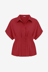 Cicy Bell Womens Dark Red Pleated Button-Down Shirt
