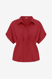 Cicy Bell Womens Dark Red Pleated Button-Down Shirt