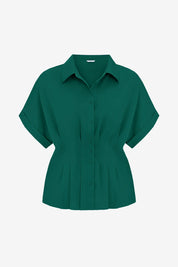 Cicy Bell Womens Deep Green Pleated Button-Down Shirt