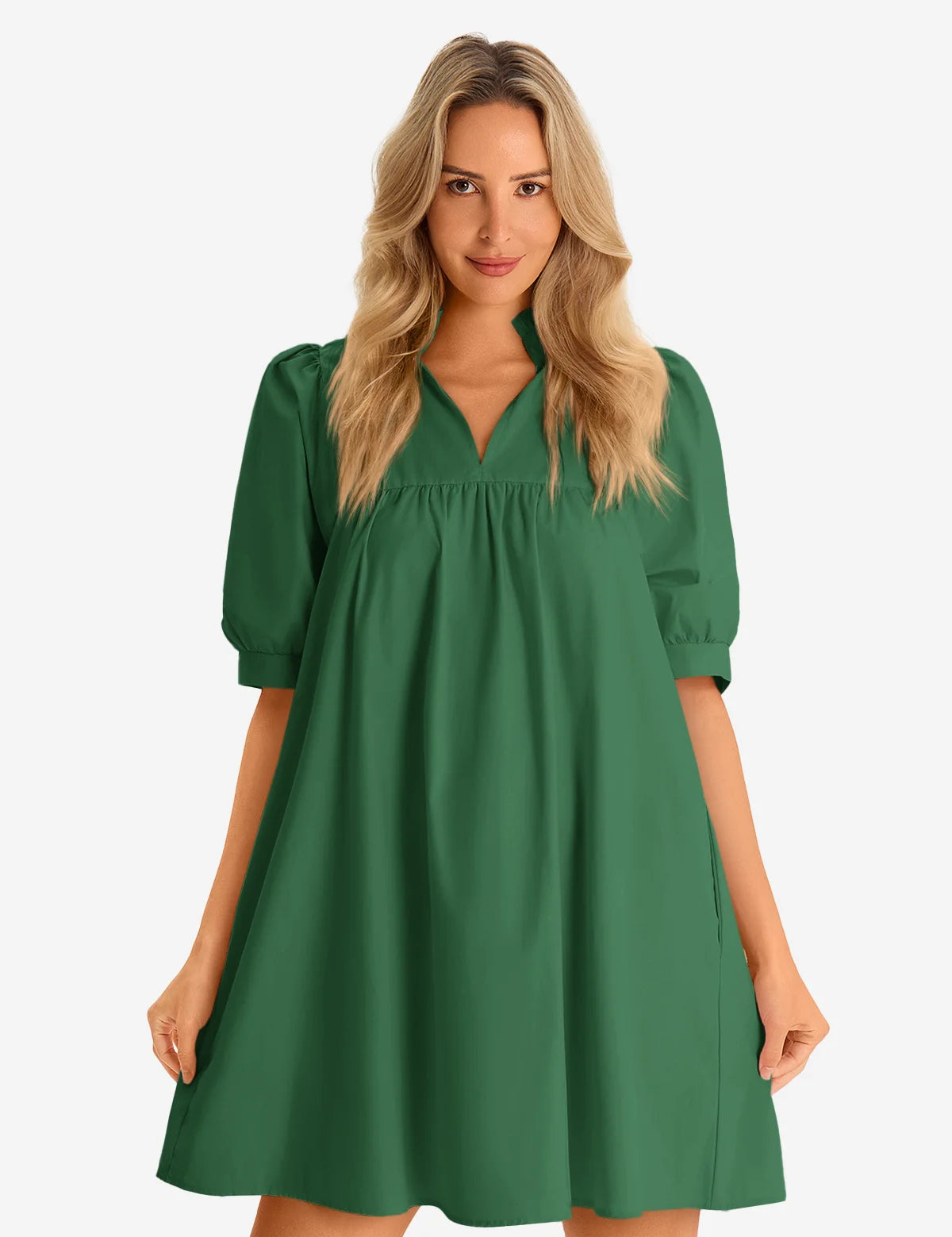 Womens Deep Green V Neck Dress 1