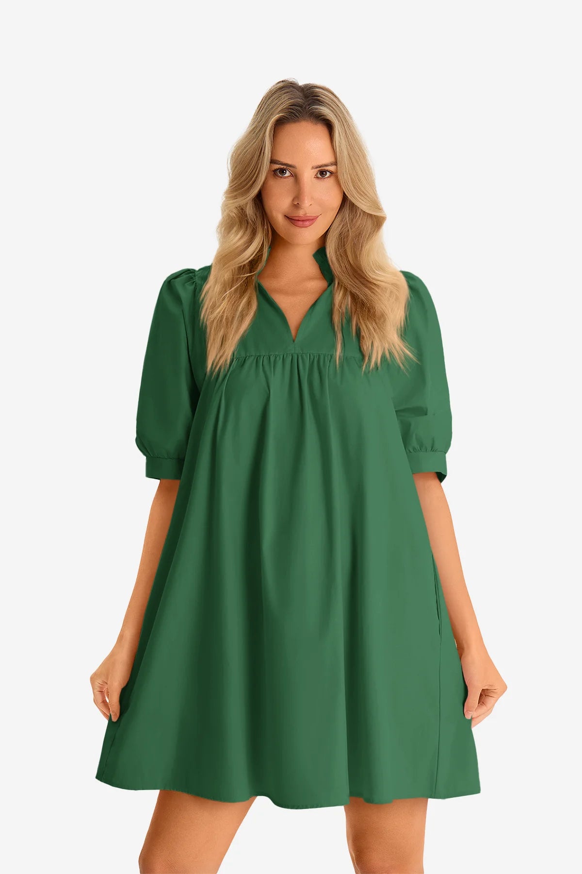 Womens Deep Green V Neck Dress 1