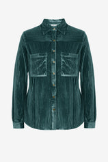 Womens Deep Green Velvet Button Down Shirt | CicyBell