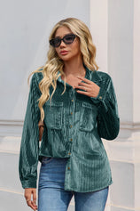 Womens Deep Green Velvet Button Down Shirt | CicyBell