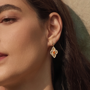 Womens Gold Lucky Four Leaf Clover Dangle Earrings 1