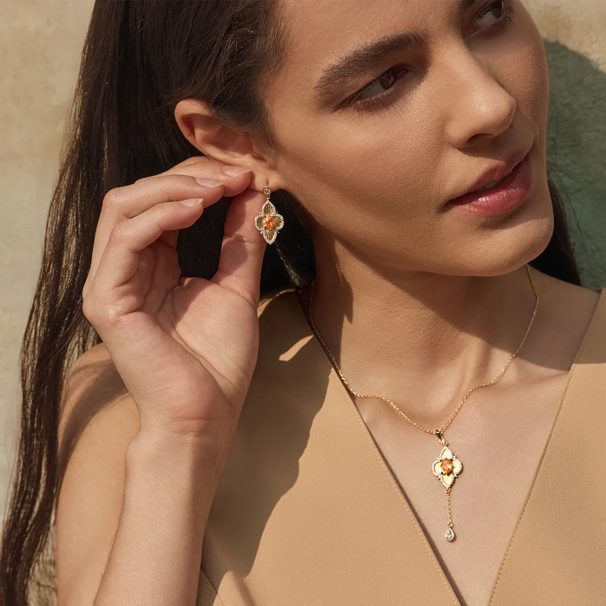 Womens Gold Lucky Four Leaf Clover Dangle Earrings 3