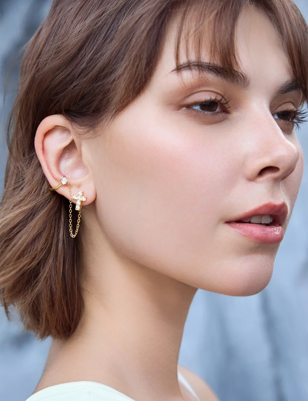 Womens Gold Cross Stud Earrings 2