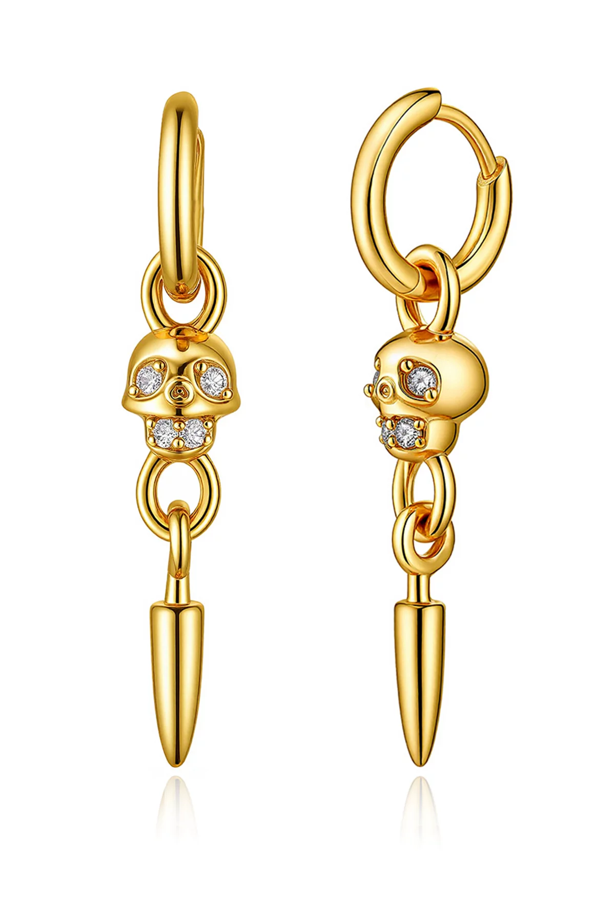 Womens Gold Skull Dangle Hoop Earrings 3