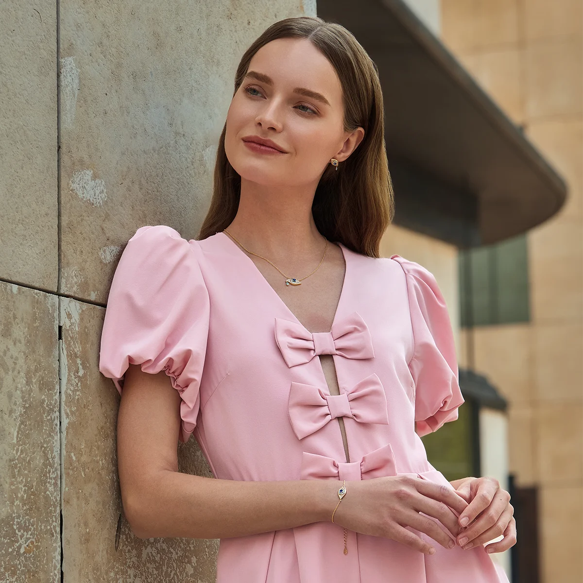 Womens Yellow Gold Evil Eye Necklace 2