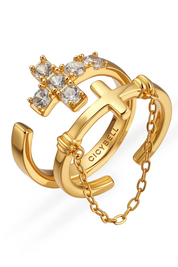 Womens Gold Double Cross Rings 3