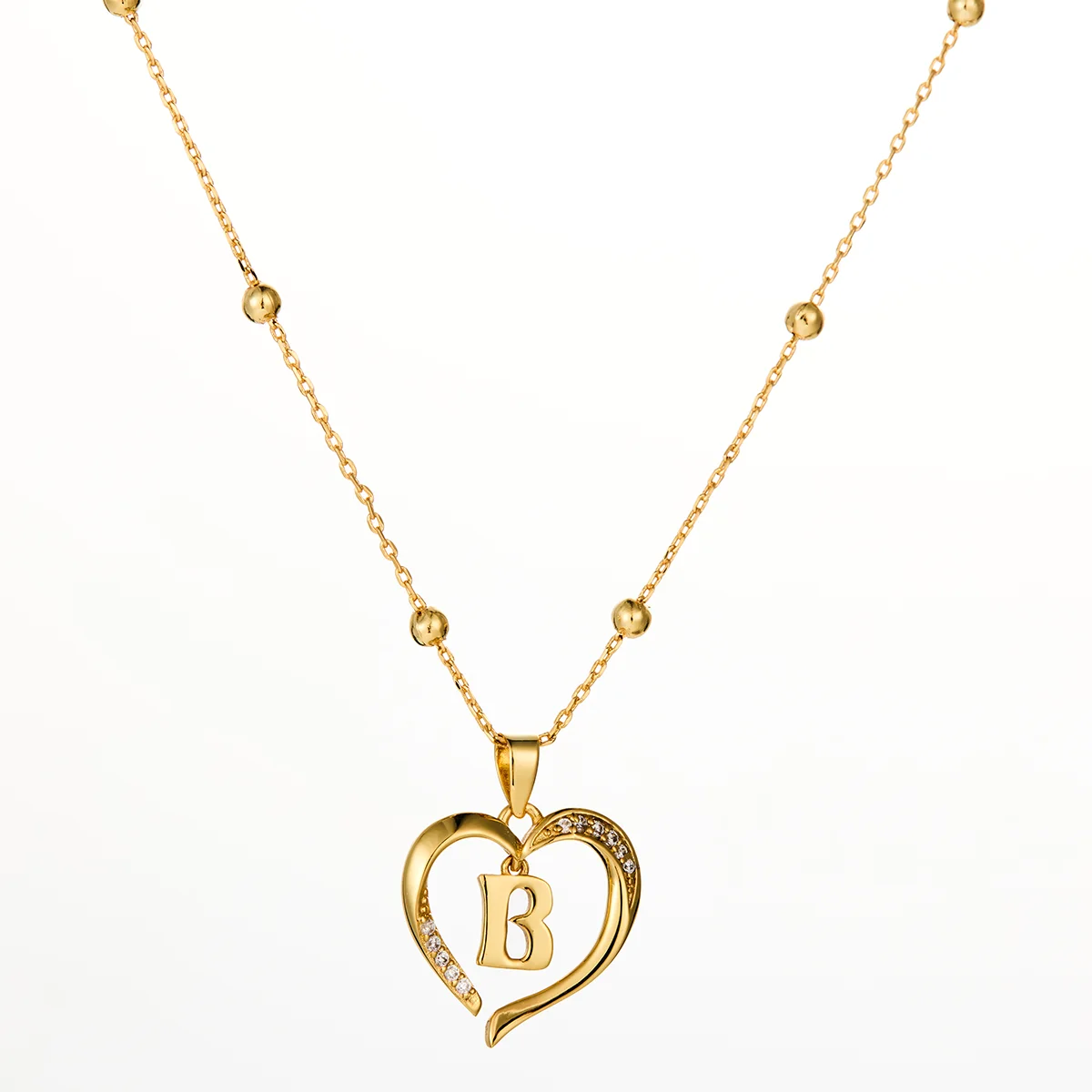 Cicy Bell Womens Gold Heart Initial Letter B Necklace