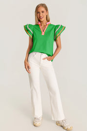 Womens Green Color Block Blouses 2