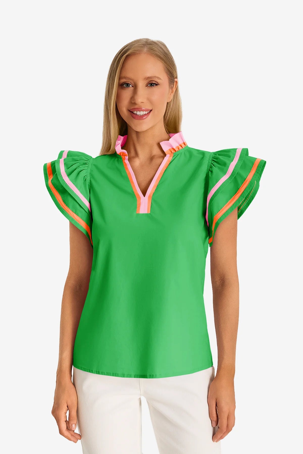 Womens Green Color Block Blouses 1