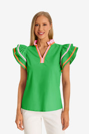 Womens Green Color Block Blouses 1