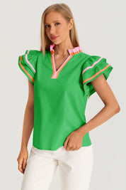 Womens Green Color Block Blouses 3