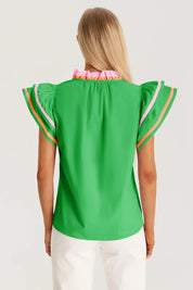 Womens Green Color Block Blouses | Cicy Bell