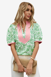 Womens Green Puff Sleeve Blouses 1
