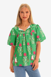 Womens Green Boho Floral Blouses 1
