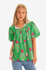 Womens Green Boho Floral Blouses 2