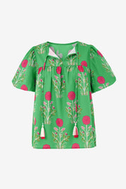 Womens Green Boho Floral Blouses | CicyBell