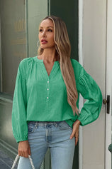 Womens Green Puff Long Sleeve Blouse 1