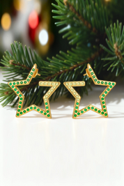 Women Green Hollow Star Earring 1