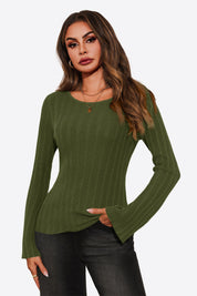 Womens Green Long Sleeve Knit Tops 1