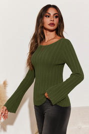 Womens Green Long Sleeve Knit Tops 2