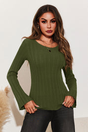 Womens Green Long Sleeve Knit Tops 3