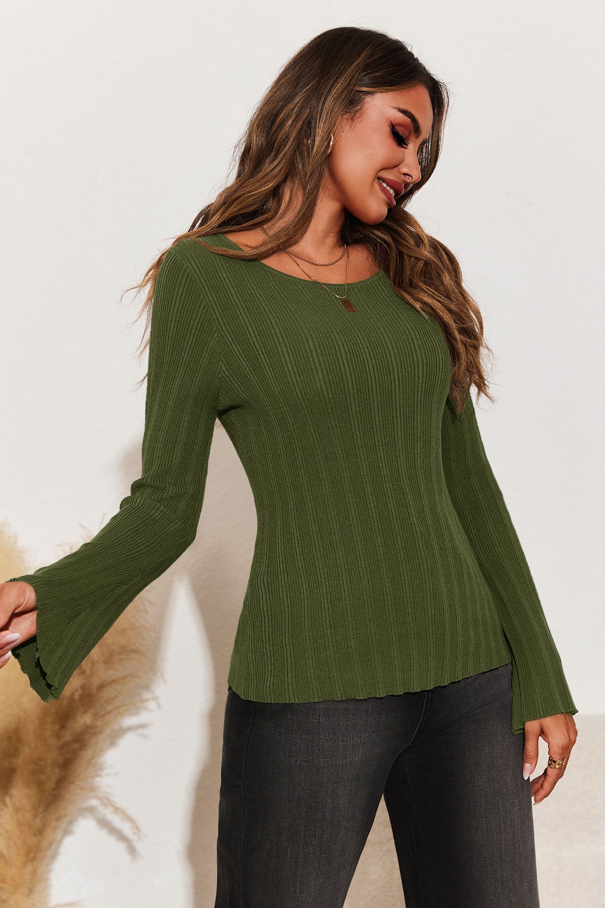 Womens Green Long Sleeve Knit Tops | CicyBell