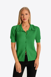 Green Ruffle Peter Pan Collar Cardigan Sweater 1