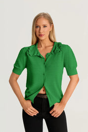 Green Ruffle Peter Pan Collar Cardigan Sweater 2